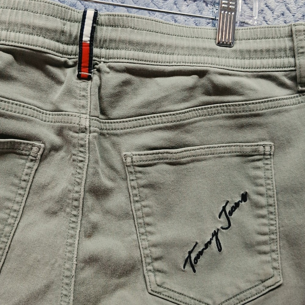 Tommy Jeans Mens Olive Green Jogger Pants Size Medium Drawstring Elastic Cuff